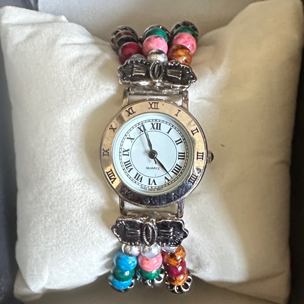 Boho Beaded Quartz Watch Bracelet Working Multi Color Stone Beads